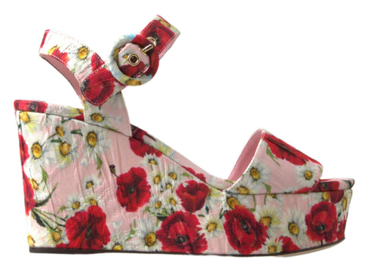 Dolce & Gabbana – Sandalen mit Keilabsatz und Knöchelriemen in mehrfarbigem Blumenmuster