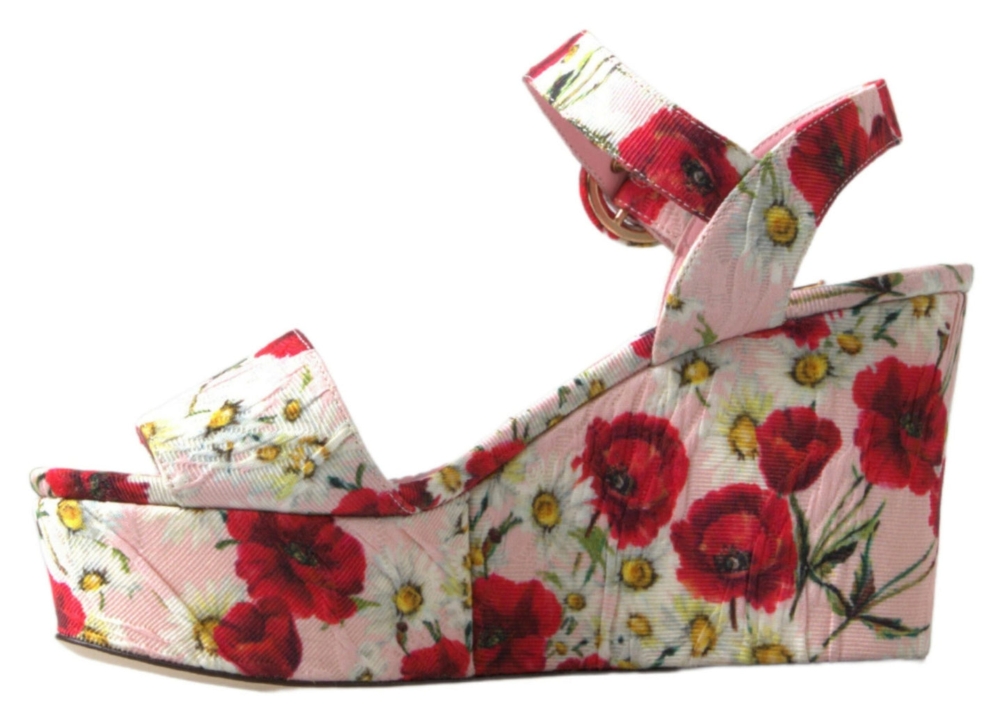 Dolce &amp; Gabbana – Sandalen mit Keilabsatz und Knöchelriemen in mehrfarbigem Blumenmuster