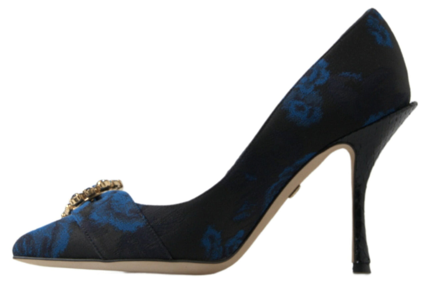 Dolce &amp; Gabbana Blaue Pumps mit Blumenmuster und Kristallen