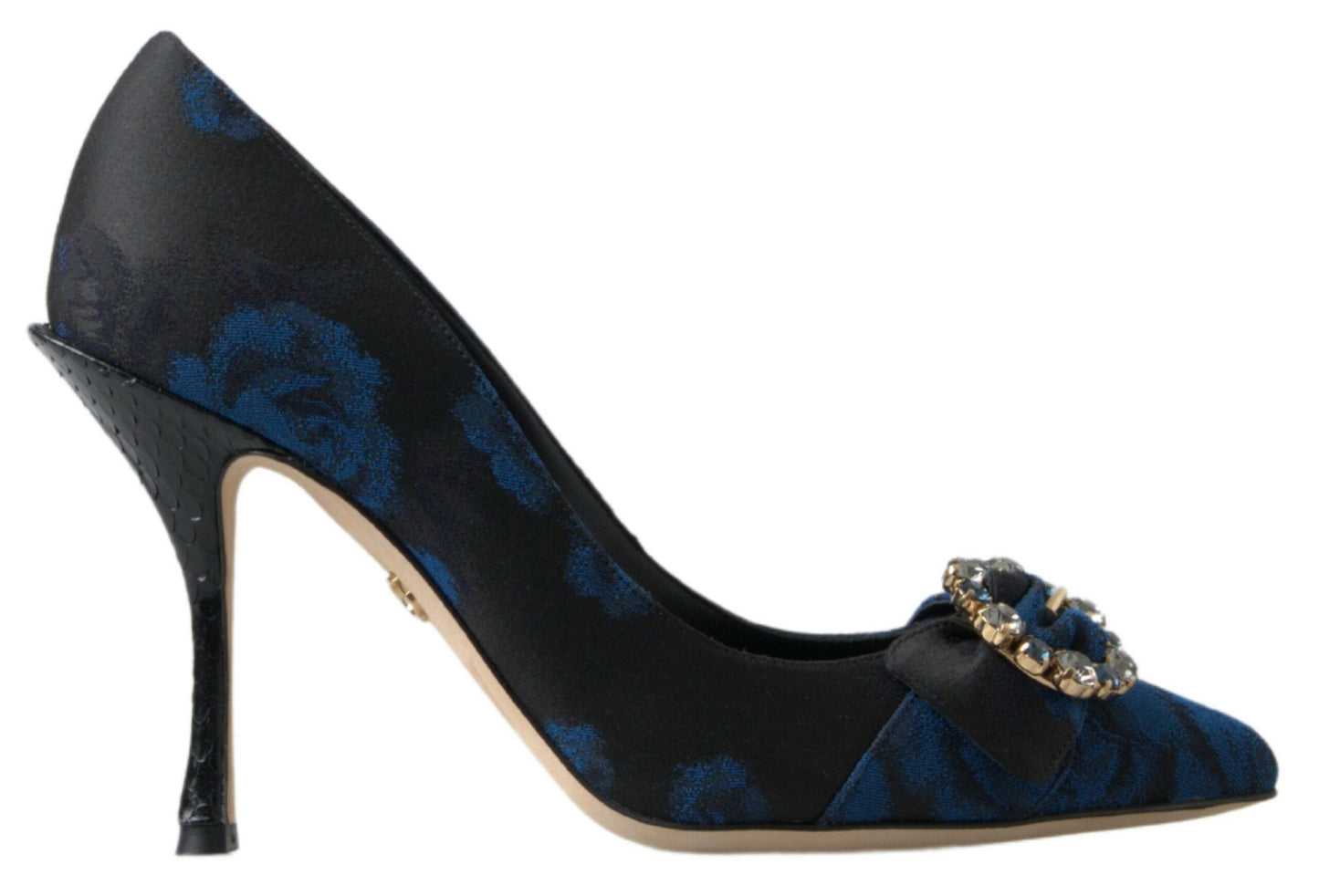 Dolce &amp; Gabbana Blaue Pumps mit Blumenmuster und Kristallen