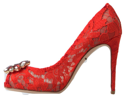 Dolce &amp; Gabbana Rote Taormina-Pumps mit Spitzenabsatz und Kristallen