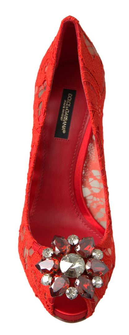 Dolce &amp; Gabbana Rote Taormina-Pumps mit Spitzenabsatz und Kristallen