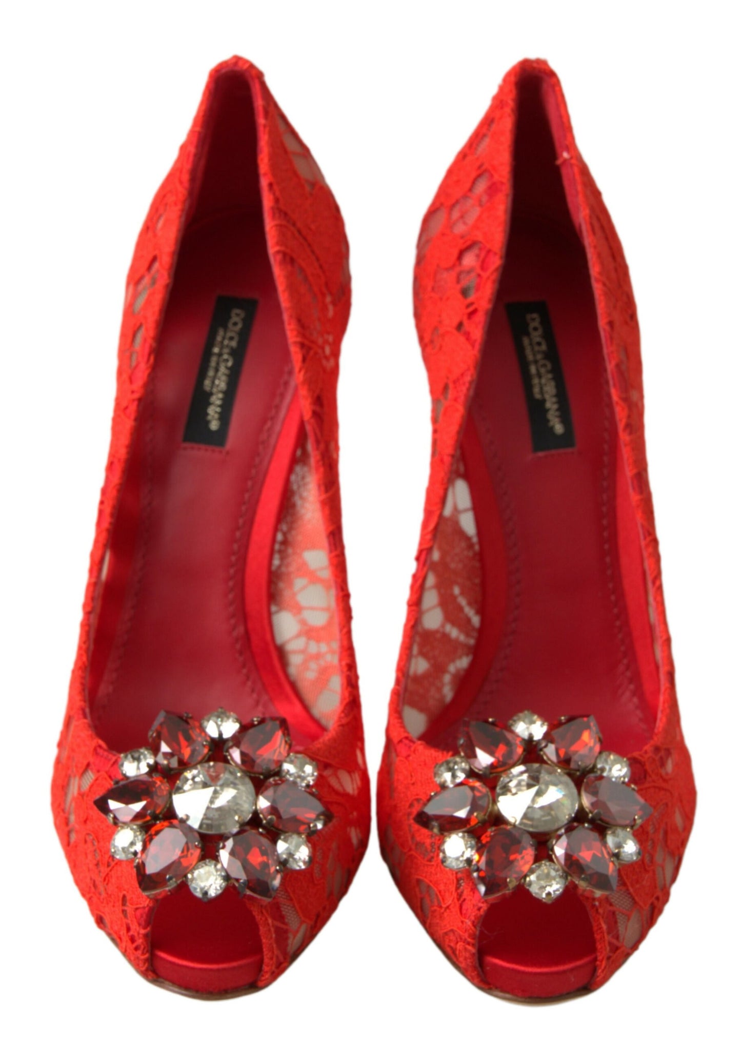 Dolce &amp; Gabbana Rote Taormina-Pumps mit Spitzenabsatz und Kristallen