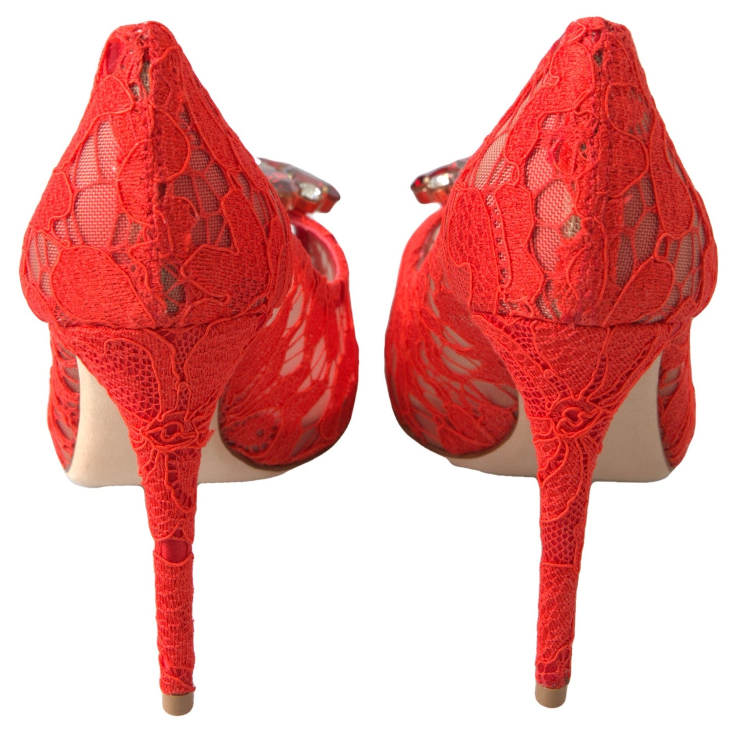 Dolce &amp; Gabbana Rote Taormina-Pumps mit Spitzenabsatz und Kristallen