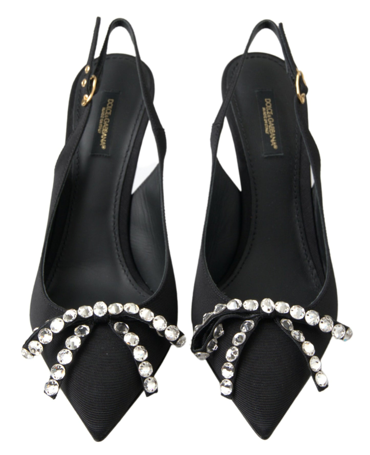 Dolce &amp; Gabbana – Schwarze Schuhe mit Slingback-Absatz und Kristallverzierung