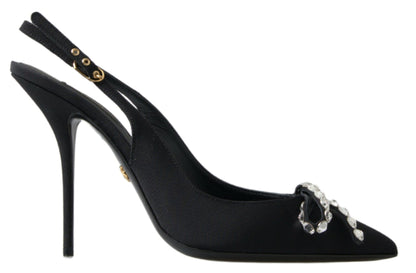 Dolce &amp; Gabbana – Schwarze Schuhe mit Slingback-Absatz und Kristallverzierung