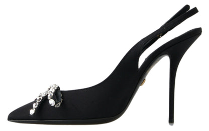 Dolce &amp; Gabbana – Schwarze Schuhe mit Slingback-Absatz und Kristallverzierung