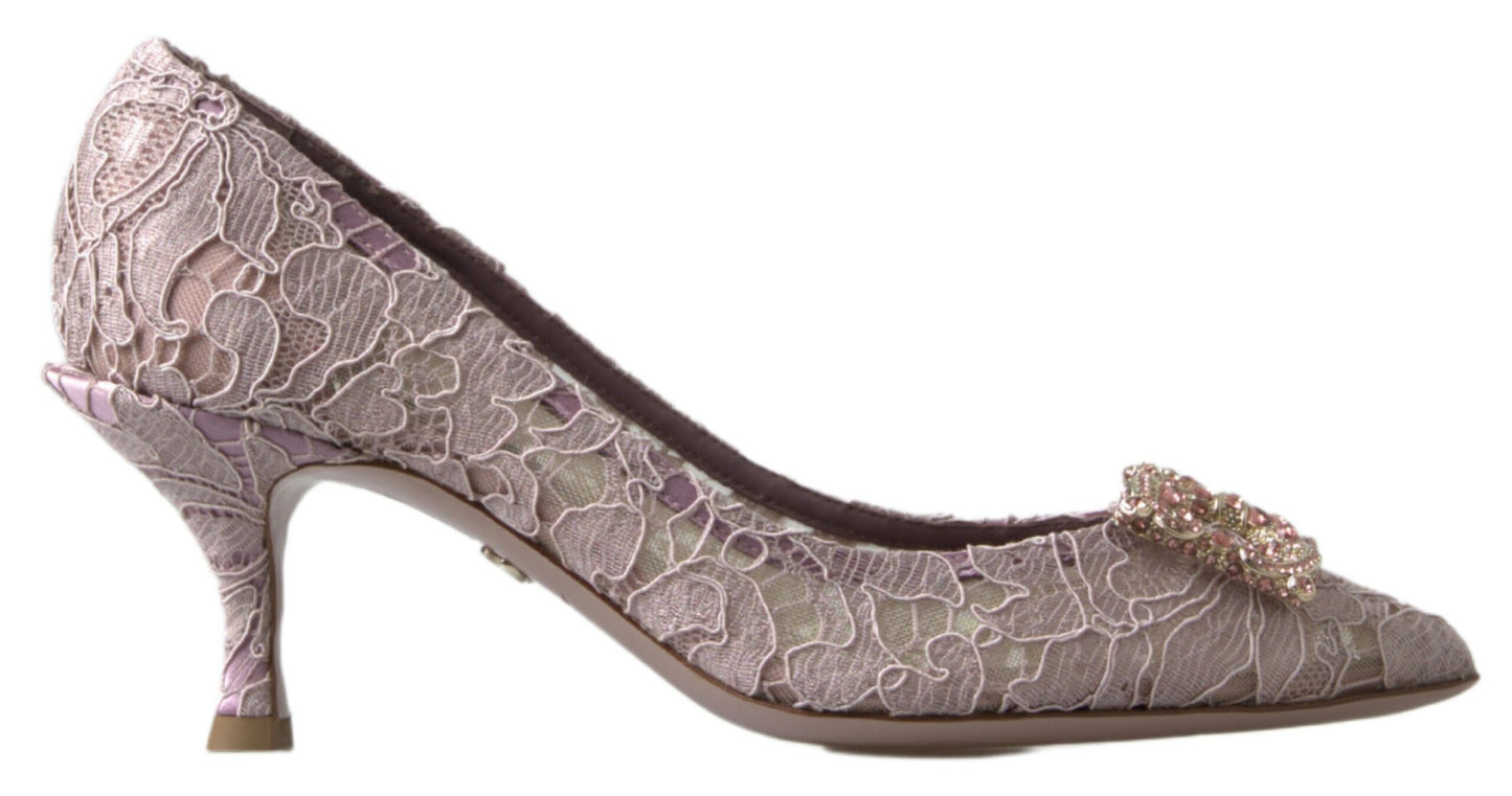 Dolce &amp; Gabbana – Pumps mit Blumenspitze und Kristallen in Rosa
