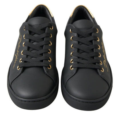 Dolce &amp; Gabbana Klassische Sneakers aus schwarzem und goldenem Leder
