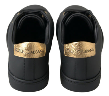 Dolce &amp; Gabbana Klassische Sneakers aus schwarzem und goldenem Leder