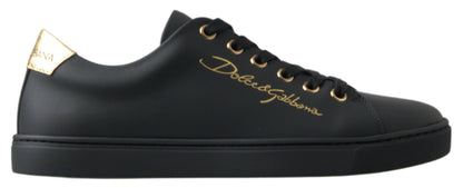 Dolce &amp; Gabbana Klassische Sneakers aus schwarzem und goldenem Leder