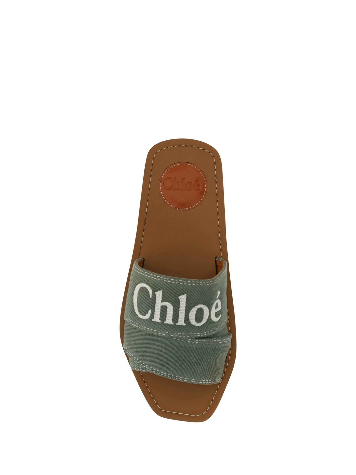 Chloé Elegante waldgrüne Baumwoll-Slides