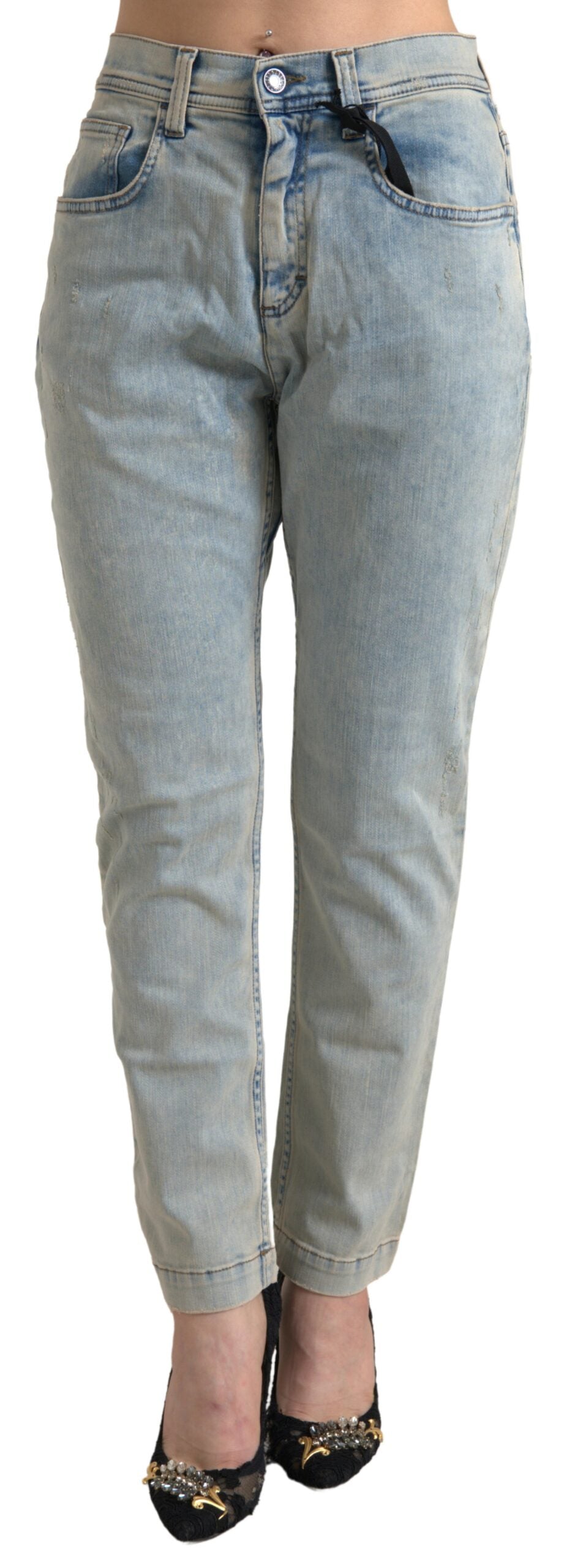 Dolce &amp; Gabbana – Blaue Skinny-Jeans aus verwaschener Baumwolle mit mittlerer Taille