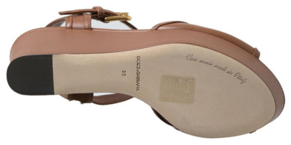 Dolce &amp; Gabbana Braune Leder AMORE Keilsandalen Schuhe