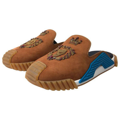 Dolce &amp; Gabbana – NS1 – Slides-Sandalen aus braunem Wildleder mit Kronenlogo