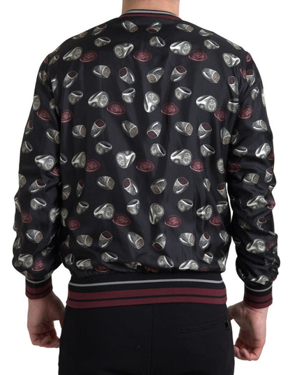 Dolce &amp; Gabbana – Schwarzer Seidenpullover mit Rundhalsausschnitt und Ringprint