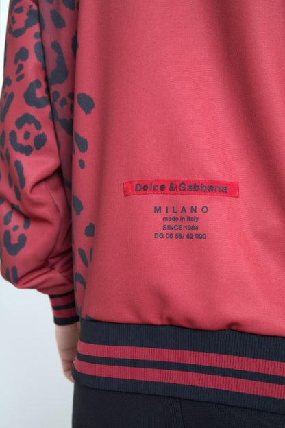 Dolce &amp; Gabbana – Bomberjacke aus Polyester mit durchgehendem Reißverschluss und rotem Leopardenmuster
