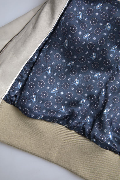 Dolce &amp; Gabbana – Cremefarbene Bomber-Blousonjacke aus Leder mit durchgehendem Reißverschluss
