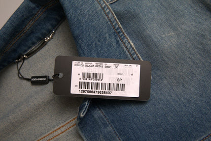 Dolce &amp; Gabbana Blaue Stretch-Jeansjacke aus gewaschener Baumwolle für Herren