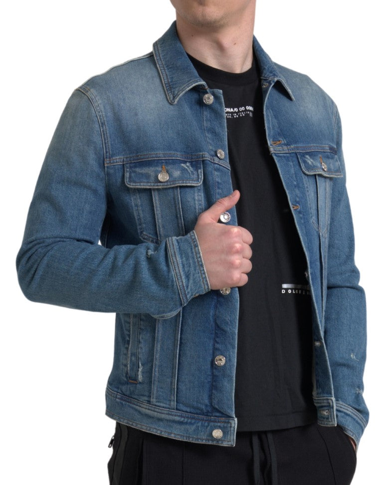 Dolce &amp; Gabbana Blaue Stretch-Jeansjacke aus gewaschener Baumwolle für Herren