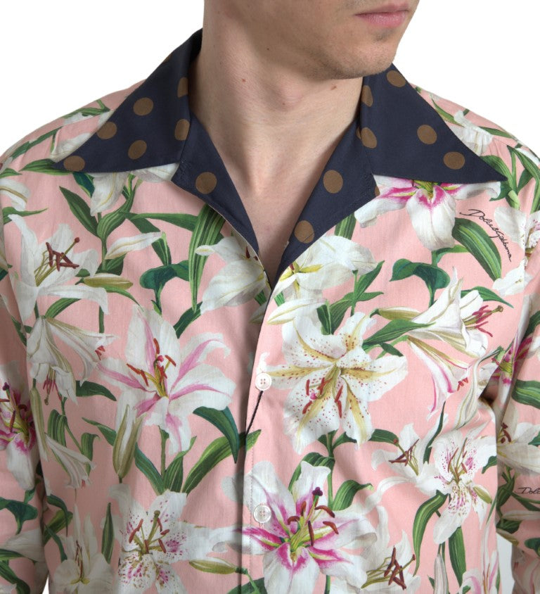 Dolce &amp; Gabbana – Baumwollhemd mit gepunktetem Lilien-Print und Kragen