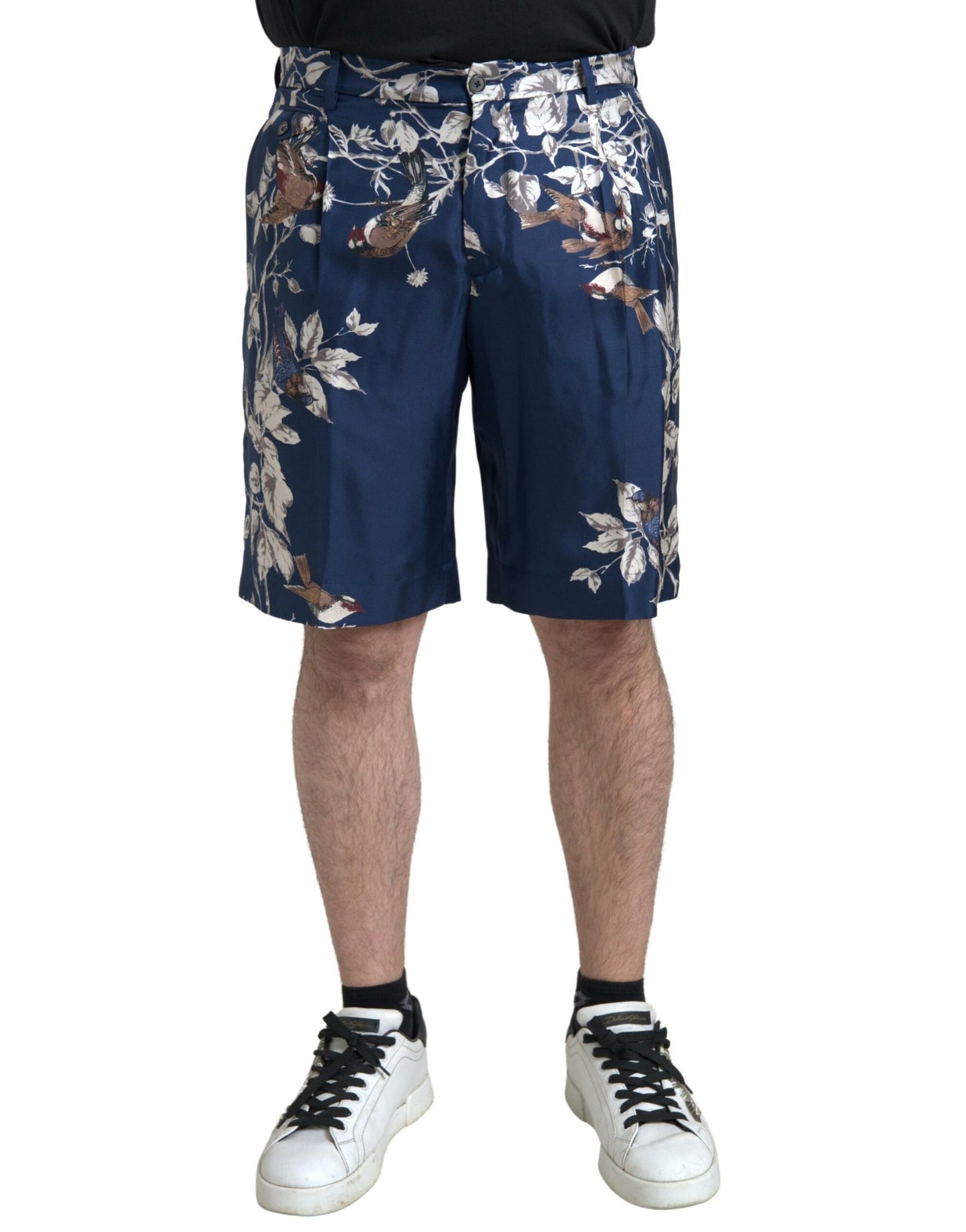 Dolce &amp; Gabbana – Blaue Bermudashorts aus Seide mit Blumendruck für Herren