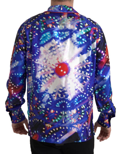 Dolce &amp; Gabbana Mehrfarbiges Herren-Pyjamahemd aus Seide mit psychedelischem Print