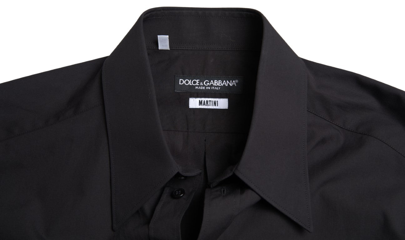 Dolce &amp; Gabbana Schwarzes Herren-Martini-Hemd aus Baumwolle mit langen Ärmeln