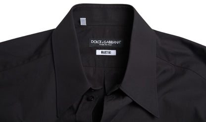 Dolce &amp; Gabbana Schwarzes Herren-Martini-Hemd aus Baumwolle mit langen Ärmeln