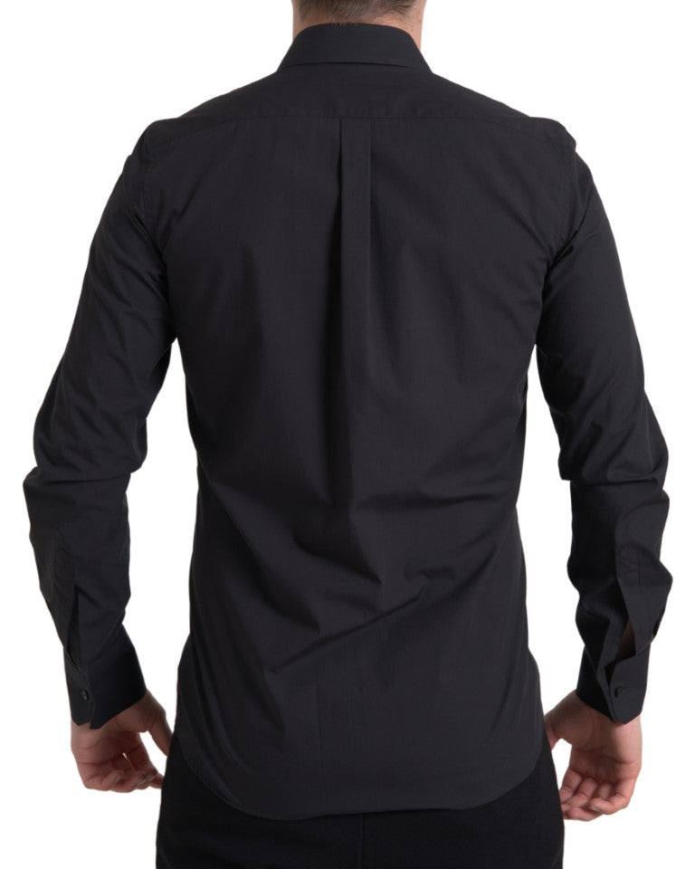 Dolce &amp; Gabbana Schwarzes Herren-Martini-Hemd aus Baumwolle mit langen Ärmeln