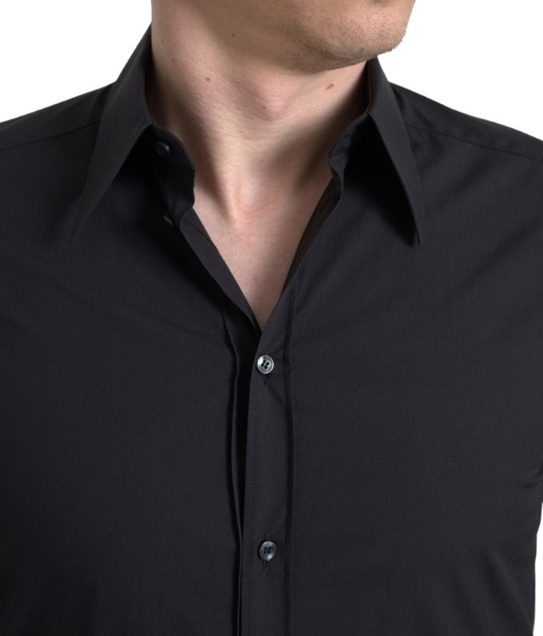 Dolce &amp; Gabbana Schwarzes Herren-Martini-Hemd aus Baumwolle mit langen Ärmeln