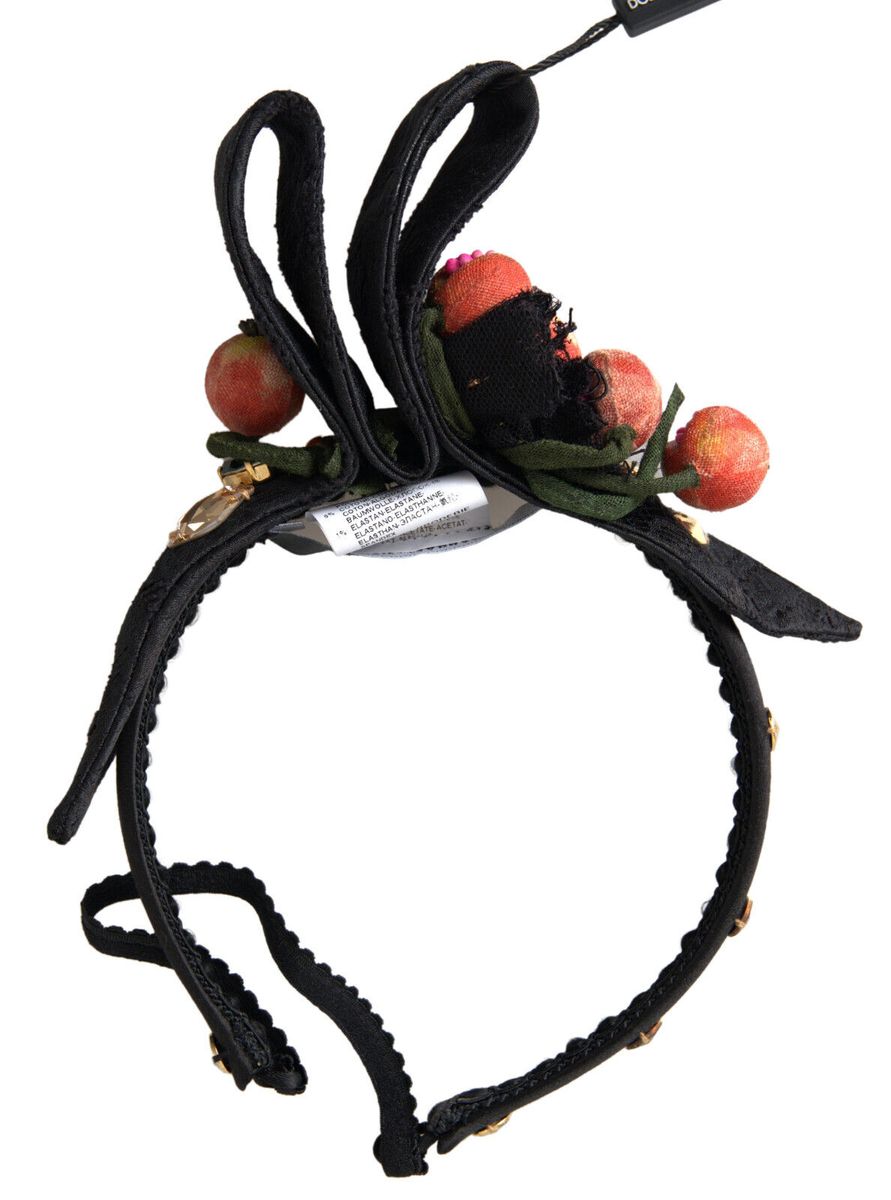 Dolce &amp; Gabbana Schwarzes Tiara-Diadem-Stirnband mit mehrfarbigem Feigenfrucht-Kristall