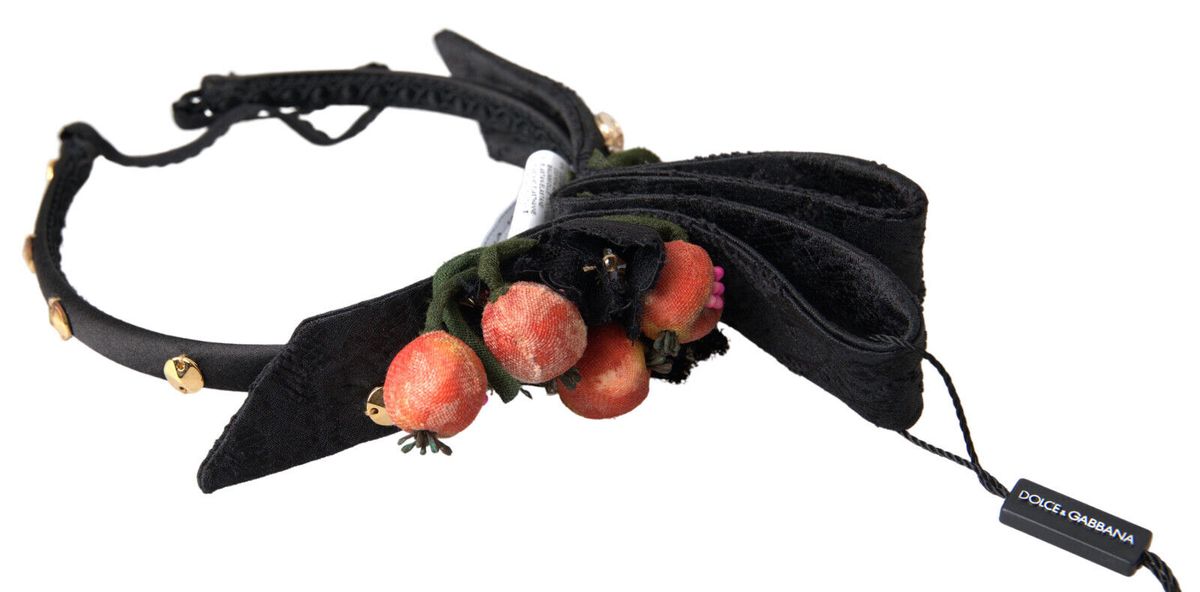 Dolce &amp; Gabbana Schwarzes Tiara-Diadem-Stirnband mit mehrfarbigem Feigenfrucht-Kristall