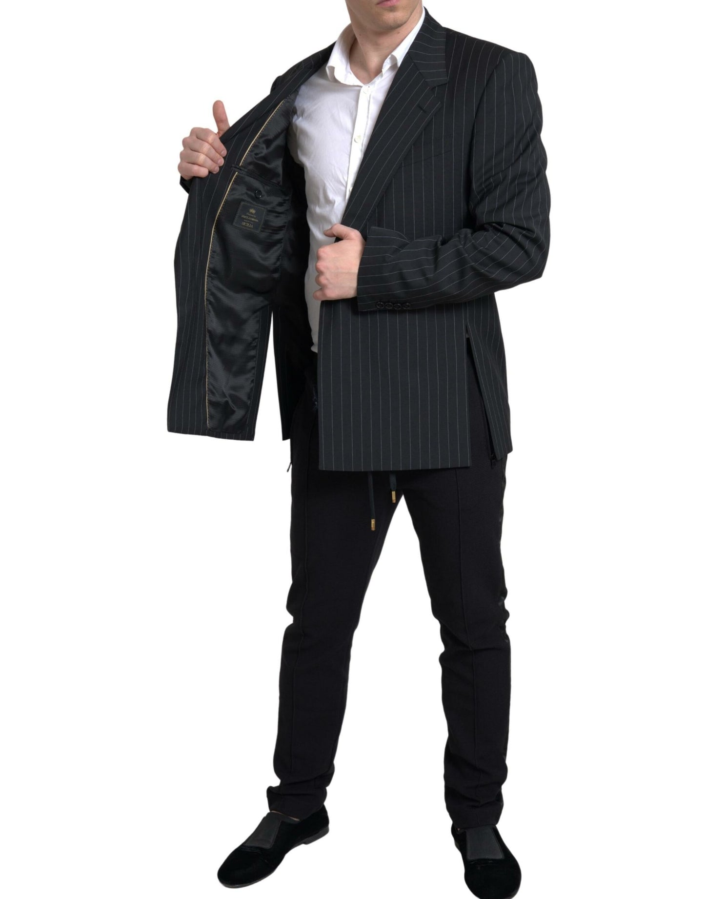 Dolce &amp; Gabbana – Einreihiger SICILIA-Blazer mit schwarzen Streifen