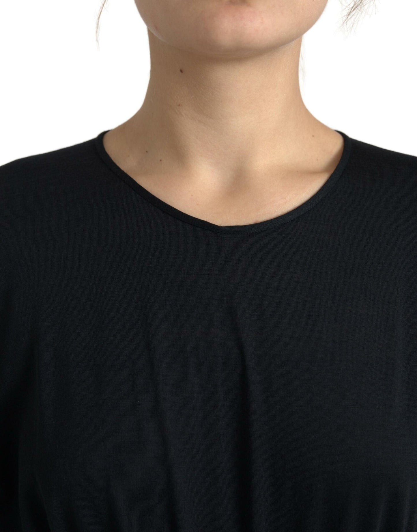 Dolce &amp; Gabbana – Schwarzes Wickel-Midikleid aus Wolle