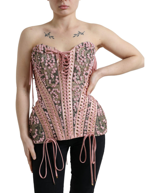 Dolce &amp; Gabbana – Bustier-Korsett-Oberteil mit Blumenapplikation in Rosa