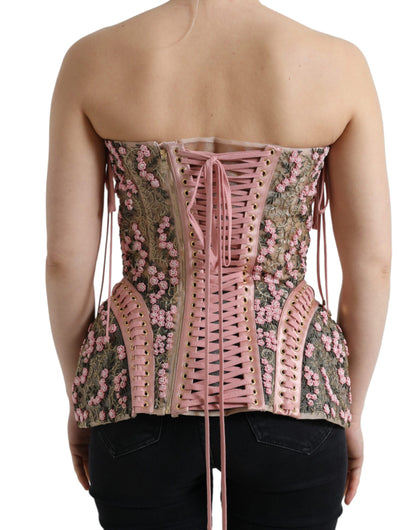 Dolce &amp; Gabbana – Bustier-Korsett-Oberteil mit Blumenapplikation in Rosa