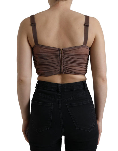 Dolce & Gabbana Brown Viscose Bustier Sleeveless Cropped Top