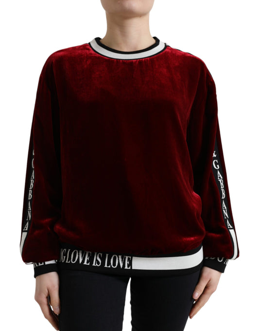 Dolce &amp; Gabbana Bordeaux Samtpullover mit Rundhalsausschnitt