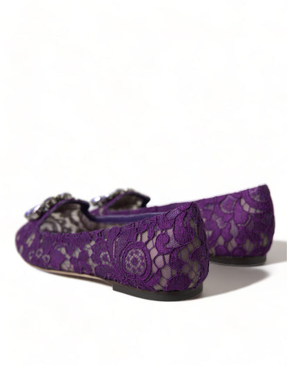 Dolce &amp; Gabbana Lila Vally Taormina Spitze Kristalle Flats Schuhe