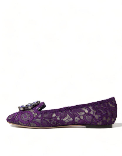 Dolce &amp; Gabbana Lila Vally Taormina Spitze Kristalle Flats Schuhe