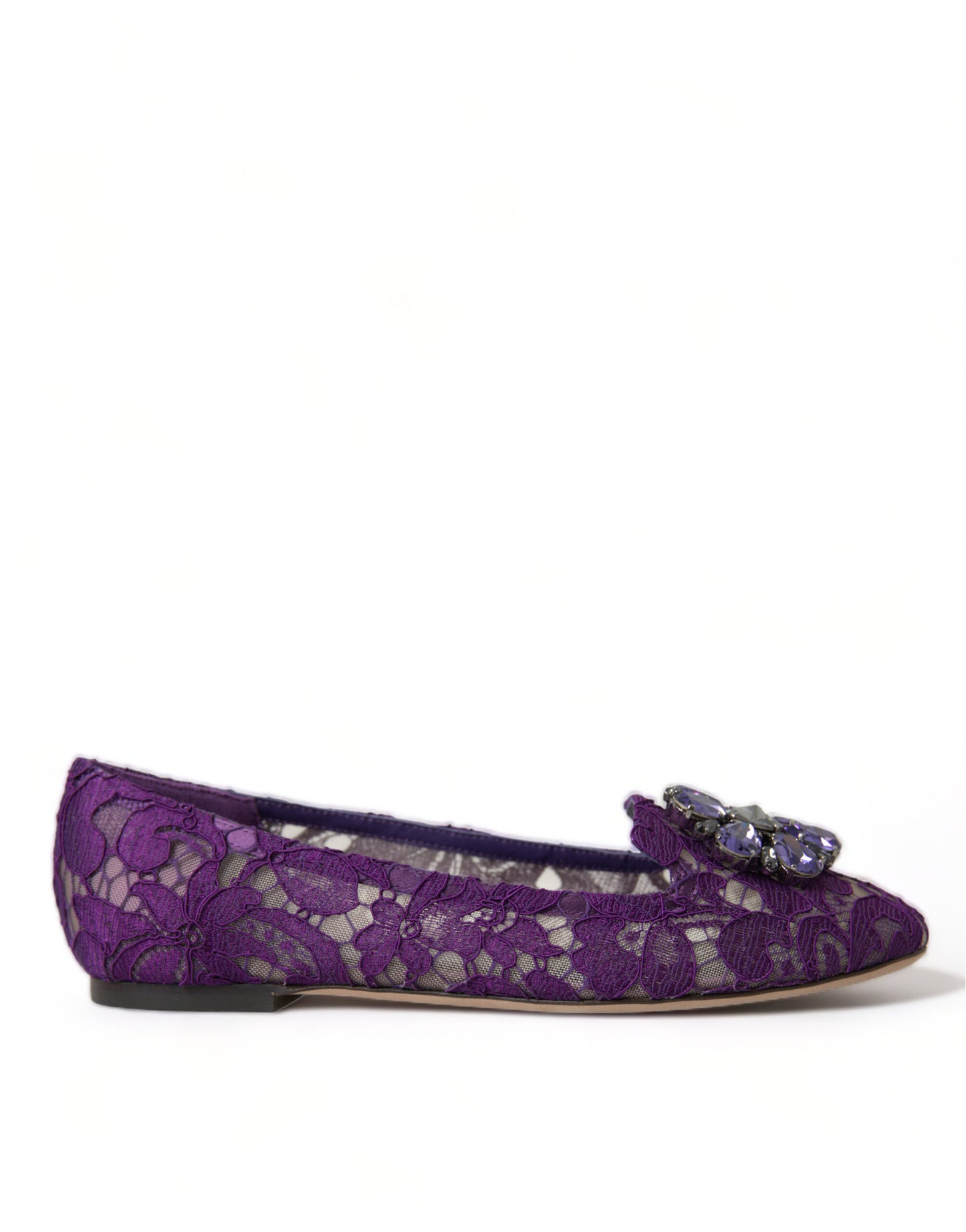 Dolce &amp; Gabbana Lila Vally Taormina Spitze Kristalle Flats Schuhe