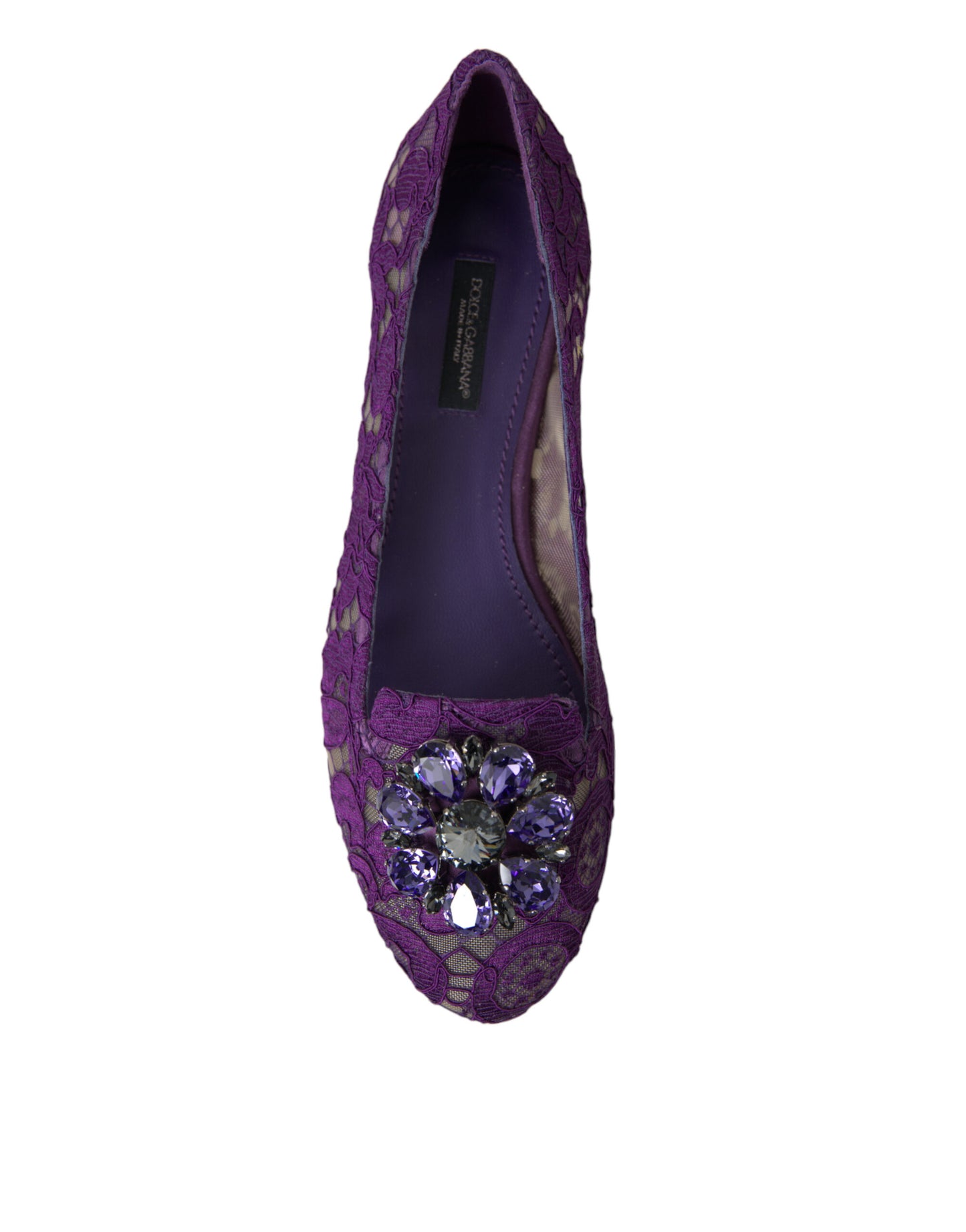 Dolce &amp; Gabbana Lila Vally Taormina Spitze Kristalle Flats Schuhe