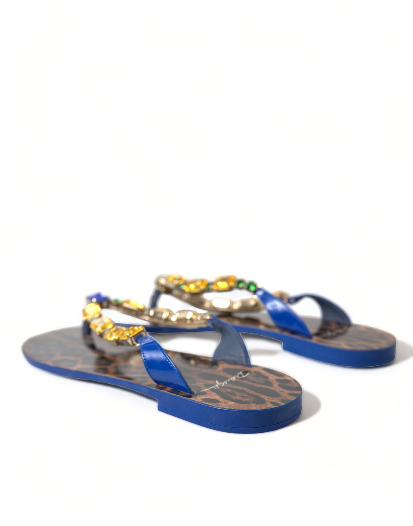 Dolce &amp; Gabbana Blaue Kristalle Flats Sandalen Beachwear Schuhe