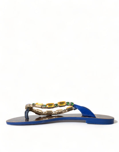 Dolce &amp; Gabbana Blaue Kristalle Flats Sandalen Beachwear Schuhe