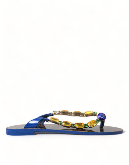 Dolce &amp; Gabbana Blaue Kristalle Flats Sandalen Beachwear Schuhe
