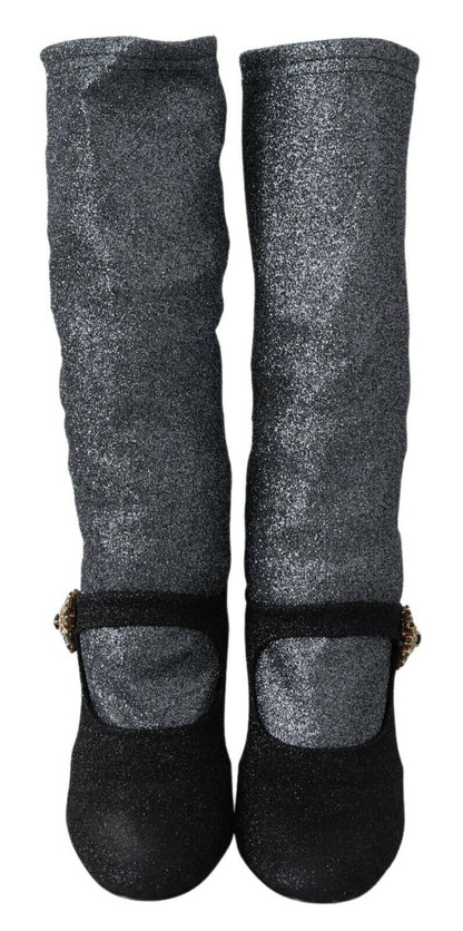 Dolce &amp; Gabbana – Mary Janes-Stiefeletten mit Kristallen in Schwarz