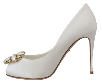 Dolce &amp; Gabbana – Satin-Pumps mit Peeptoe-Absatz und weißen Kristallen