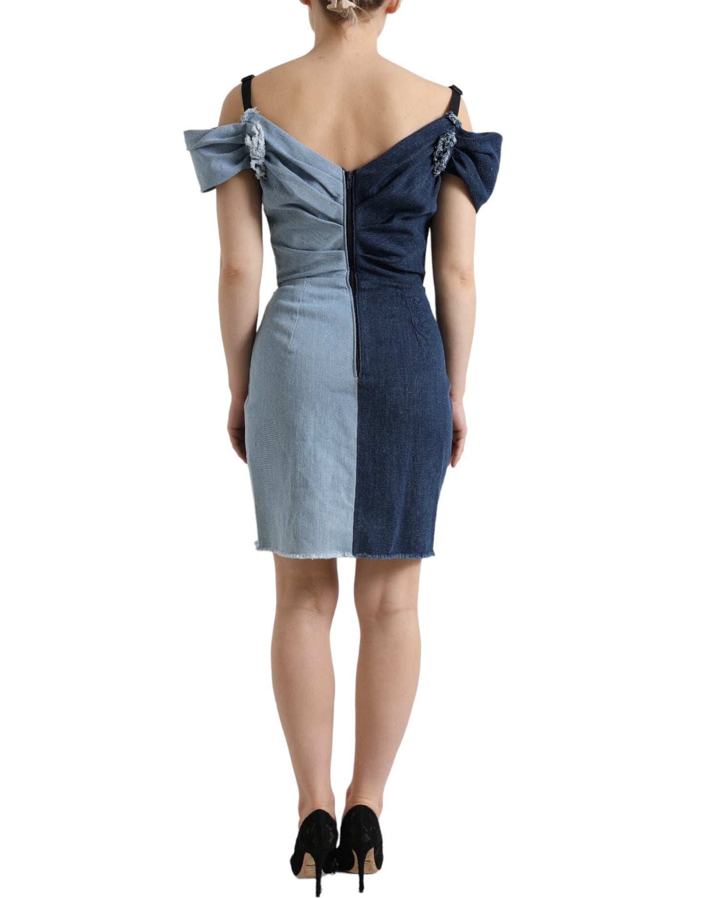 Dolce &amp; Gabbana – Blaues, zweifarbiges Denim-Minikleid im Patchwork-Stil