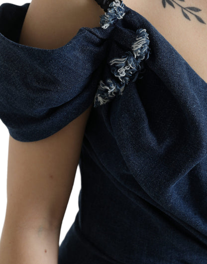 Dolce &amp; Gabbana – Blaues, zweifarbiges Denim-Minikleid im Patchwork-Stil